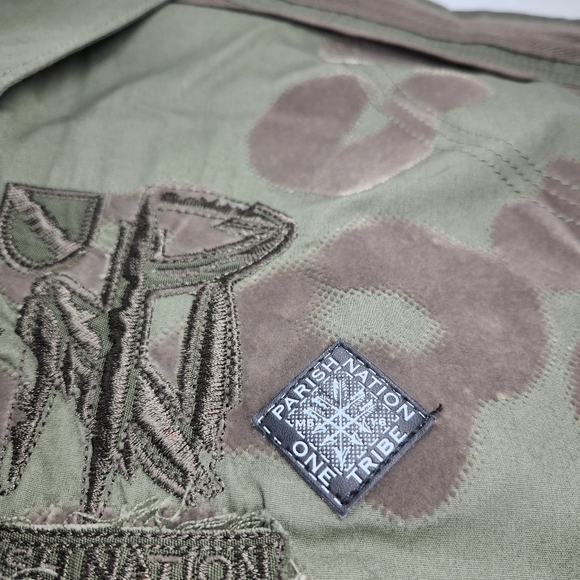 Parish Nation Olive Green Short Sleeve Embroidered Logo Button Down Shirt 5XL - Picture 5 of 14